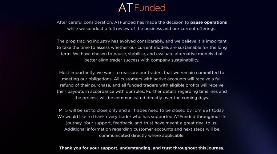 Atfx Suspends Its Prop Trading Operations A20Screenshot20Of20The20Notice20On20Atfunded27S20Website Id Ef6B3Ed7 1580 41Bd A571 3C06F49D