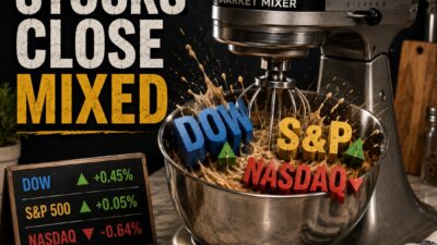 Us Indices Close Mixed. Dow Up. S&P Unchanged. Nasdaq Down