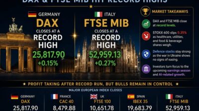 German Dax/Italy Ftse Mib Close At A New Records, But Other Indices Close Lower.
