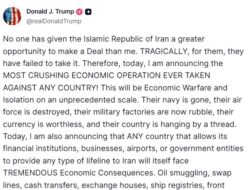 Trump Vows Crushing New Economic Operation Against Iran, Warns Allies